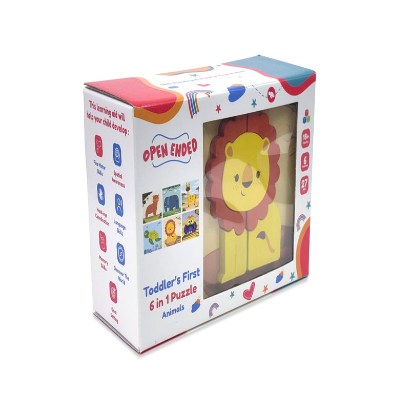 Open Ended Toddler's First 6 In 1 Puzzle - Animals (6 puzzles, 27 pcs)