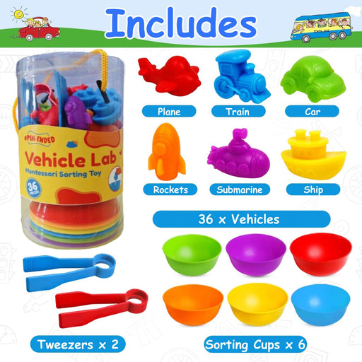 Open Ended Vehicle Lab Montessori Sorting Toy (44 Pcs)-Learning & Education-Open Ended-Toycra
