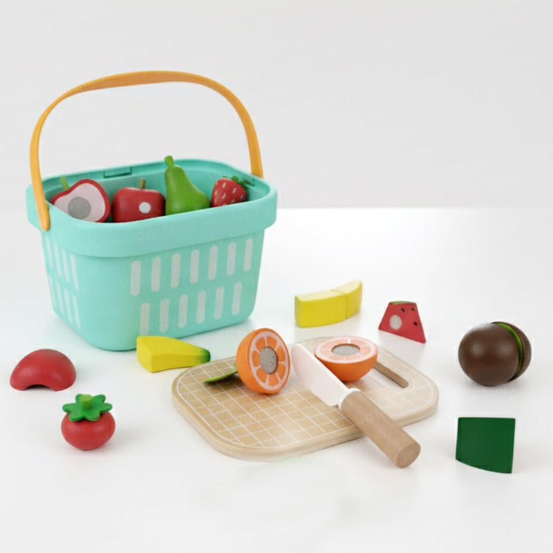 Open Ended Wooden Cutting Fruits Basket Set