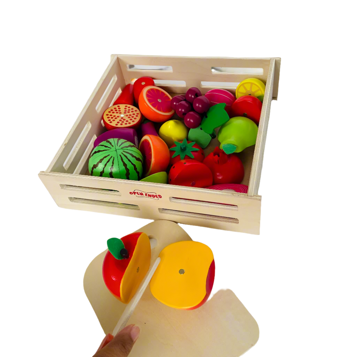 Open Ended Wooden Cutting Set - Fruits & Veggies-Pretend Play-Open Ended-Toycra