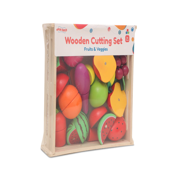 Open Ended Wooden Cutting Set Fruits Veggies — Toycra