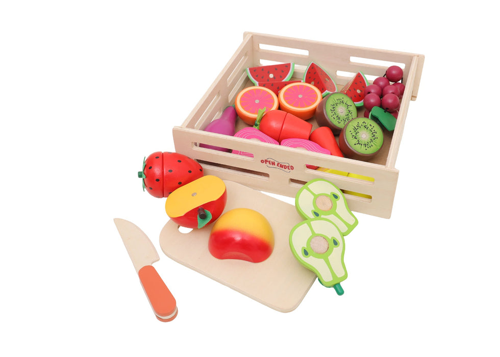 Open Ended Wooden Cutting Set - Fruits & Veggies-Pretend Play-Open Ended-Toycra