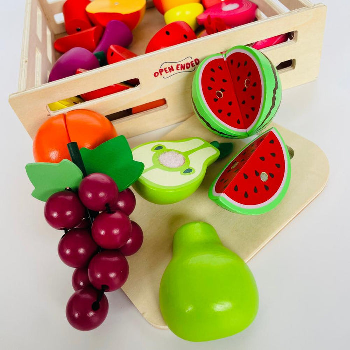 Open Ended Wooden Cutting Set - Fruits & Veggies-Pretend Play-Open Ended-Toycra