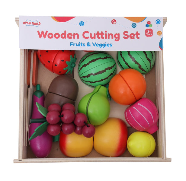 Open Ended Wooden Cutting Set Fruits Veggies — Toycra