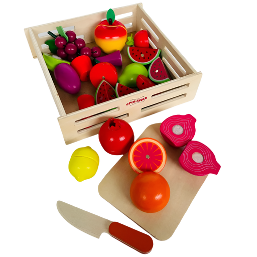 Open Ended Wooden Cutting Set - Fruits & Veggies-Pretend Play-Open Ended-Toycra