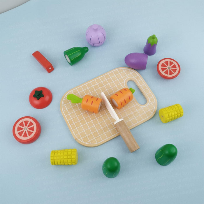 Open Ended Wooden Cutting Vegetables Basket Set-Pretend Play-Open Ended-Toycra