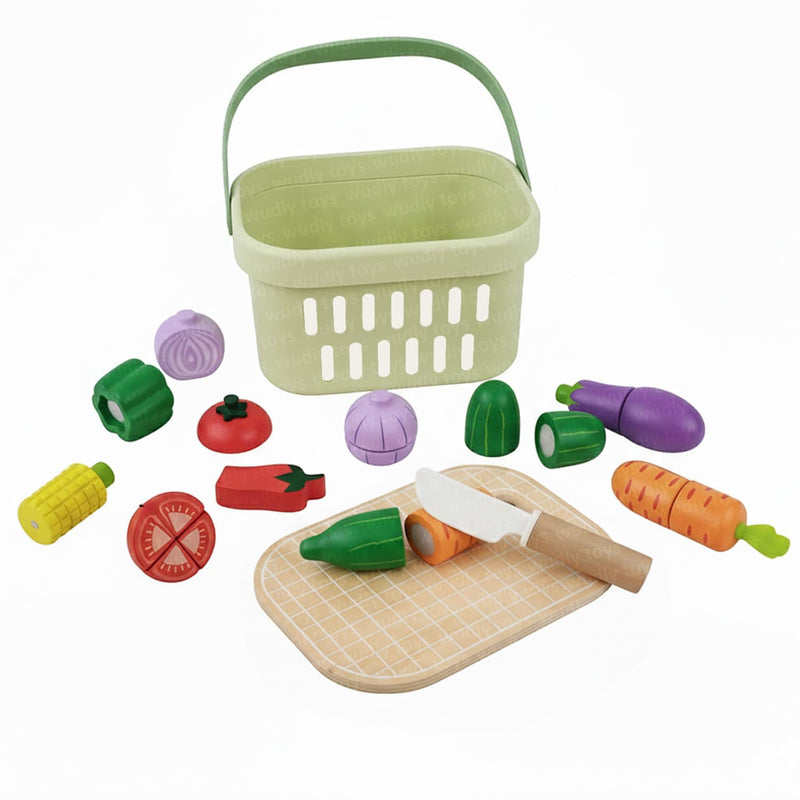 Open Ended Wooden Cutting Vegetables Basket Set