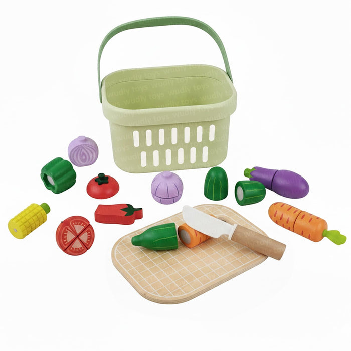 Open Ended Wooden Cutting Vegetables Basket Set-Pretend Play-Open Ended-Toycra
