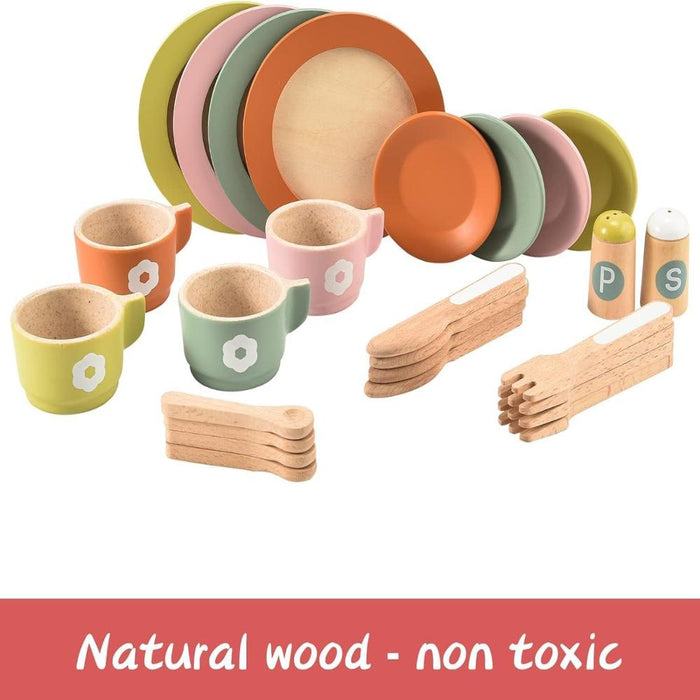 Open Ended Wooden Dinnerware Set - 26 Pcs-Pretend Play-Open Ended-Toycra