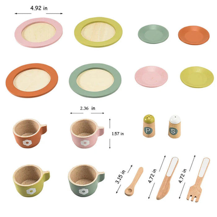 Open Ended Wooden Dinnerware Set - 26 Pcs-Pretend Play-Open Ended-Toycra