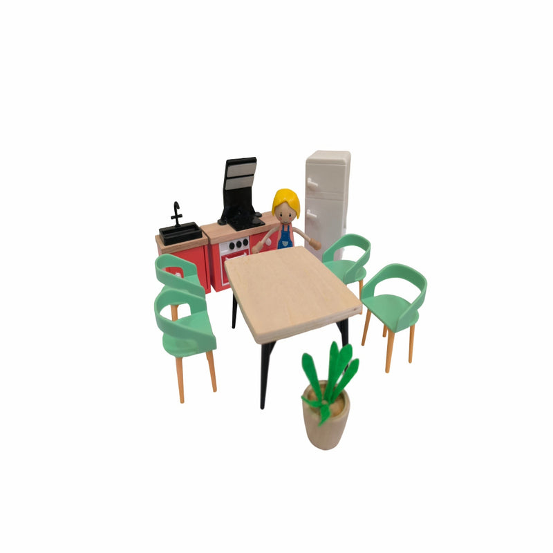 Open Ended Wooden Dollhouse - Modern Villa (31 pcs furniture including 4 doll figures included)