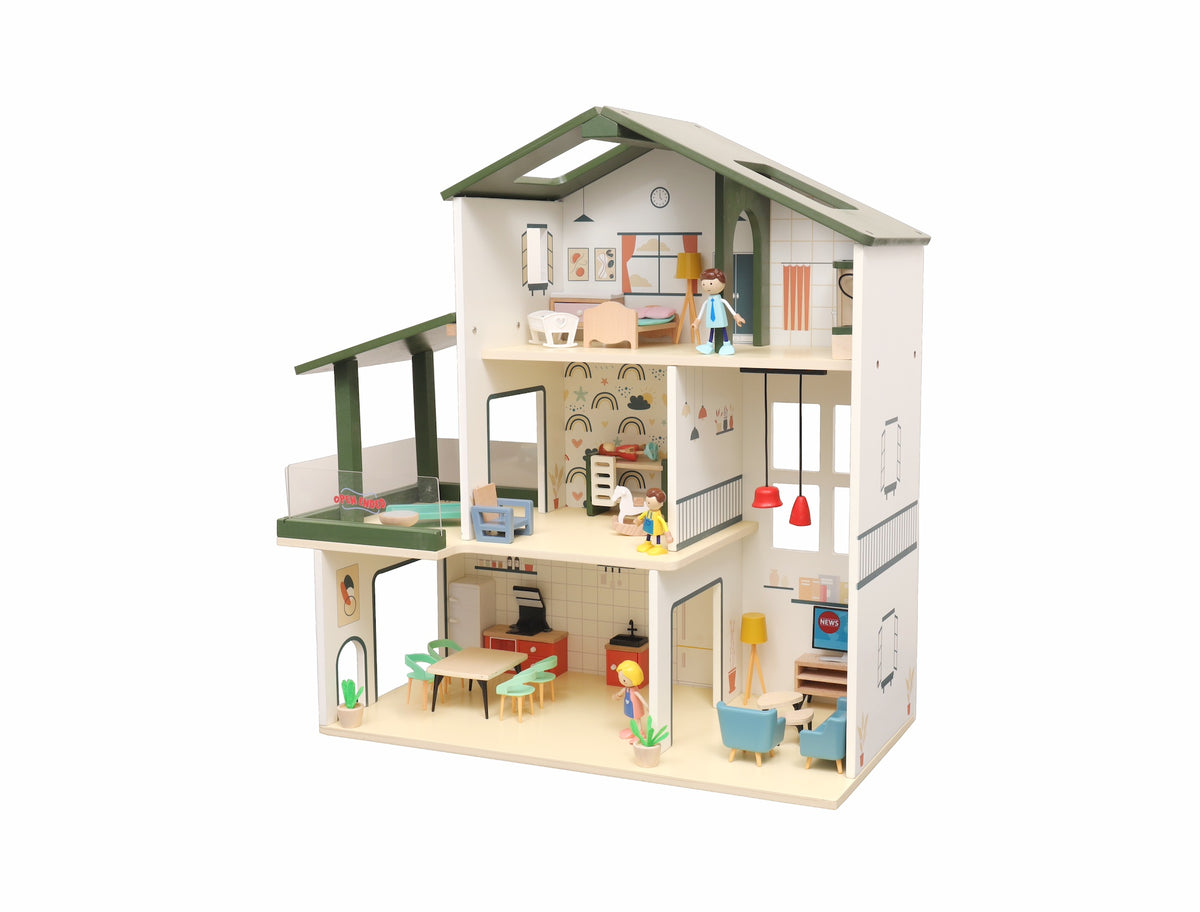 Open Ended Wooden Dollhouse Modern Villa (31 pcs furniture