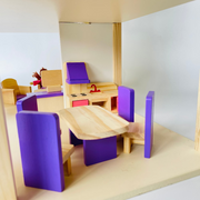 Open Ended Wooden Dollhouse - Redwood Cottage (19 pcs furniture + 2 doll figures included)