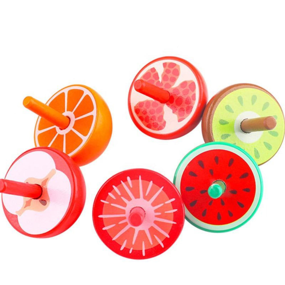 Open Ended Wooden Fruit Themed Tops ( Set Of 6)