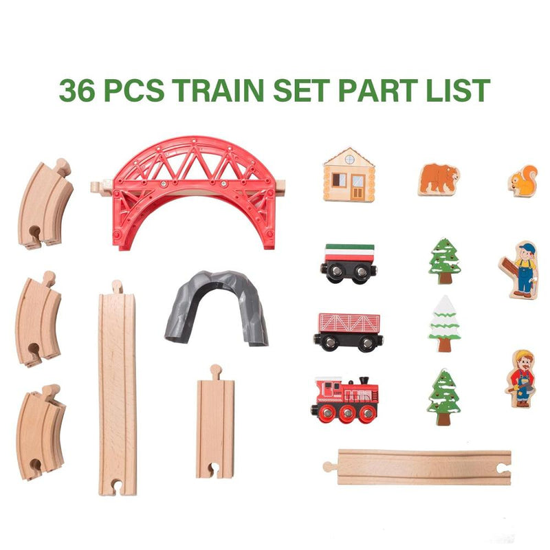 Open Ended Wooden Wild Forest Train Set-36pc (Non Motorised train)