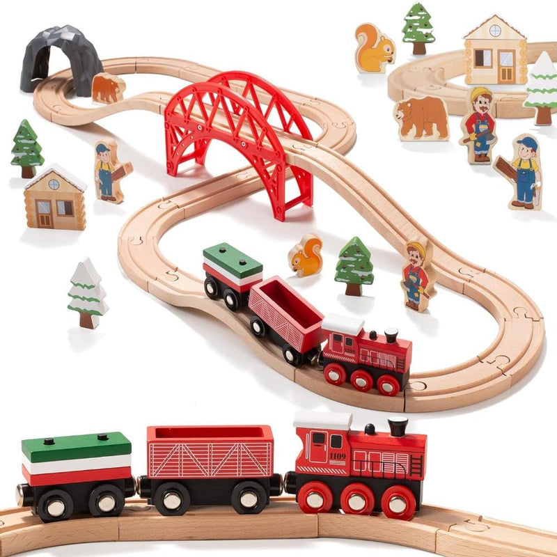 Open Ended Wooden Wild Forest Train Set-36pc (Non Motorised train)