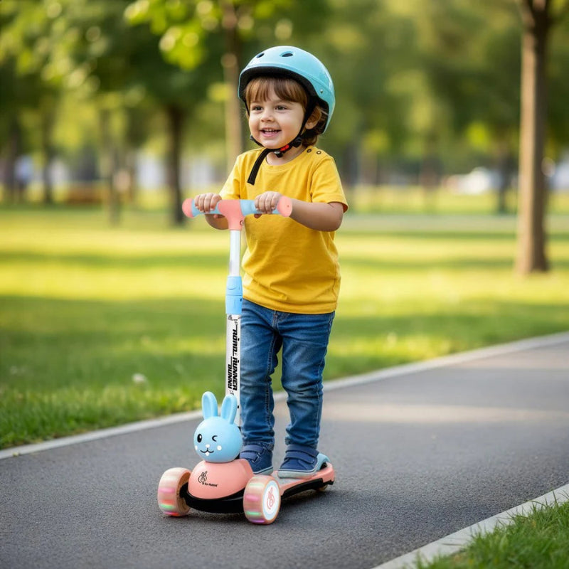 R For Rabbit Road Runner Bunny Scooter For Kids With PU LED Wheels - Pink Blue