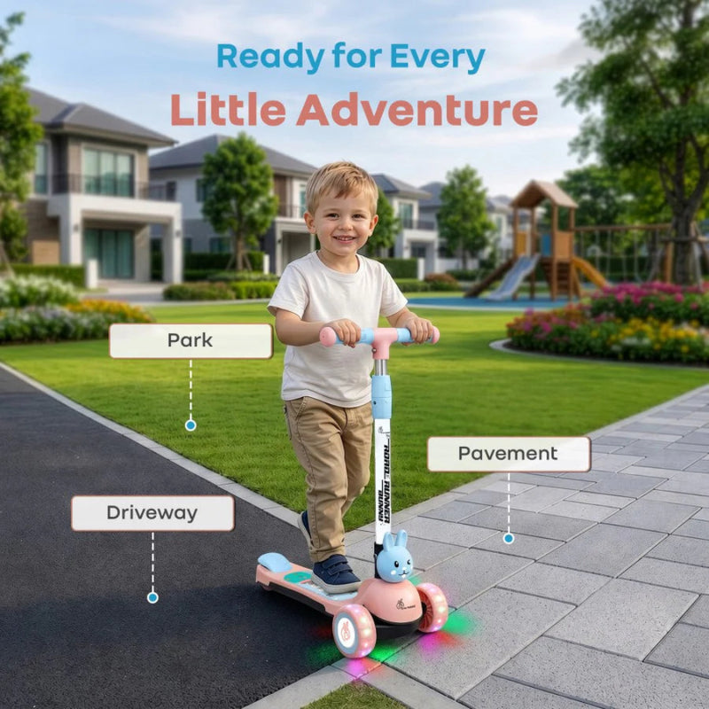 R For Rabbit Road Runner Bunny Scooter For Kids With PU LED Wheels - Pink Blue