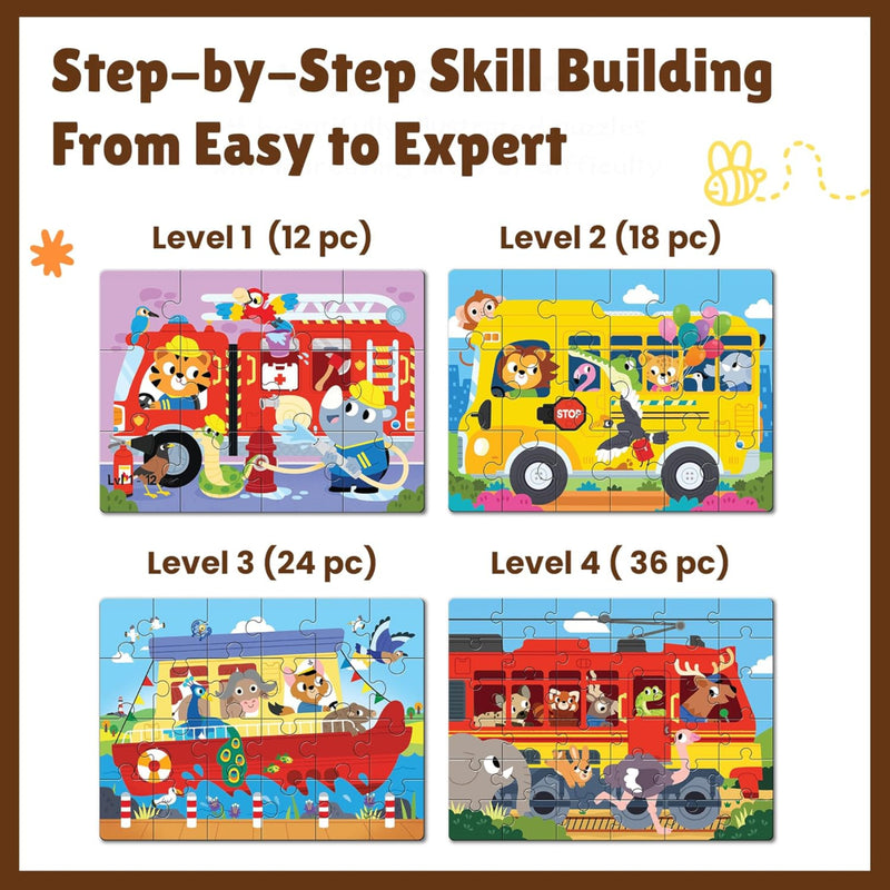 Play Panda 4 in a Box Vehicles Puzzle