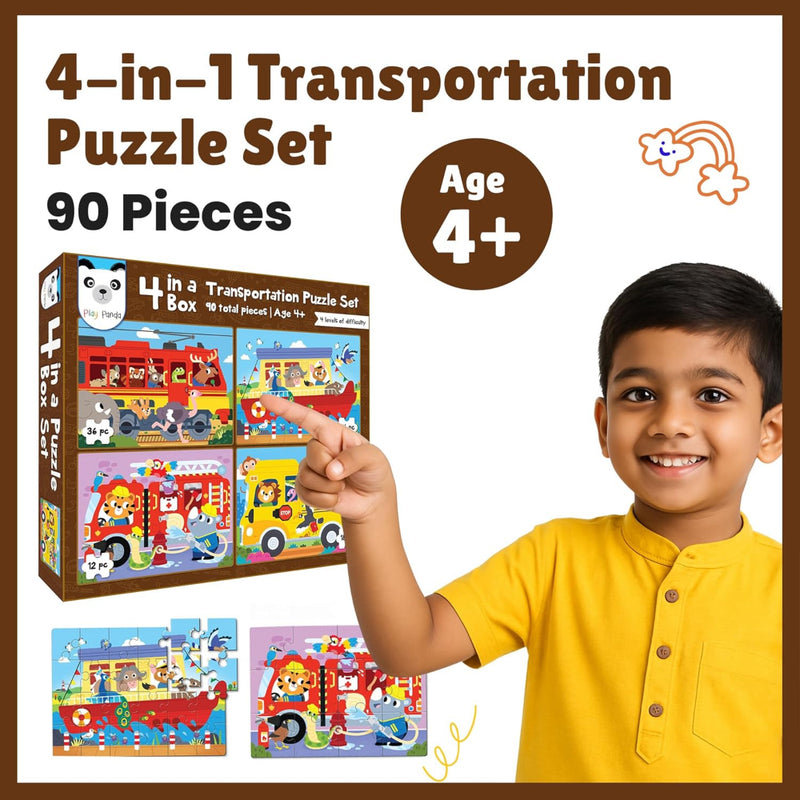 Play Panda 4 in a Box Vehicles Puzzle