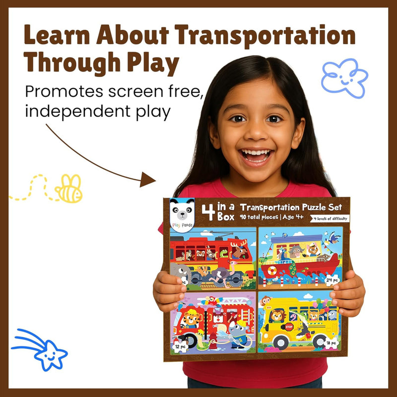 Play Panda 4 in a Box Vehicles Puzzle