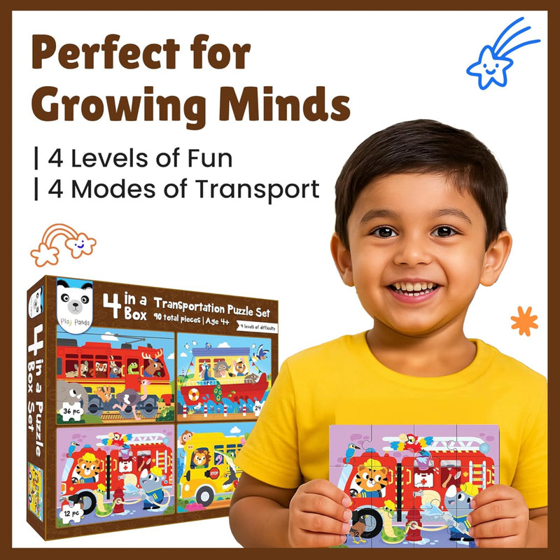 Play Panda 4 in a Box Vehicles Puzzle