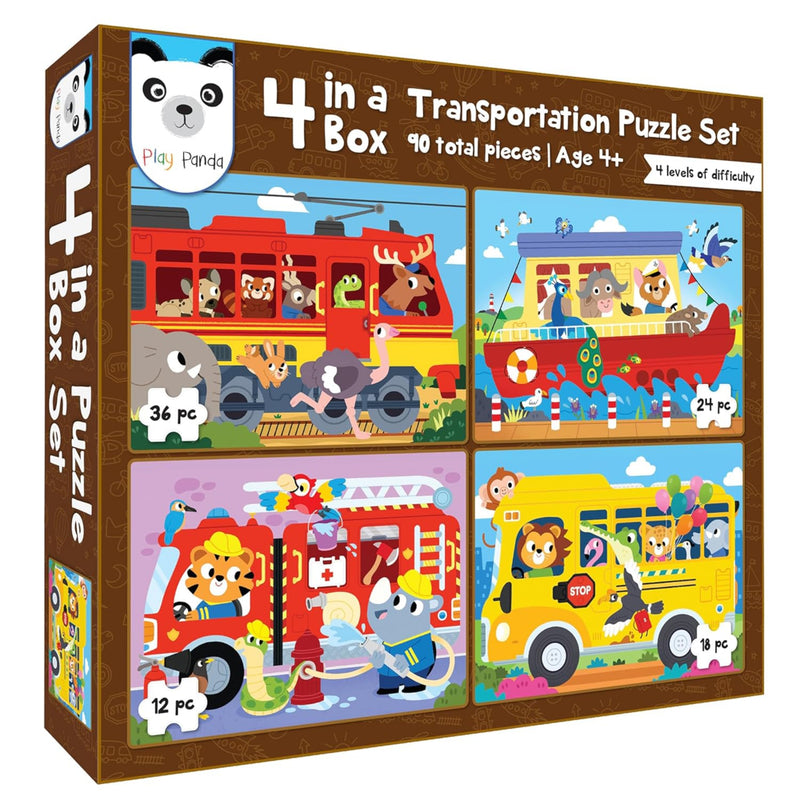 Play Panda 4 in a Box Vehicles Puzzle
