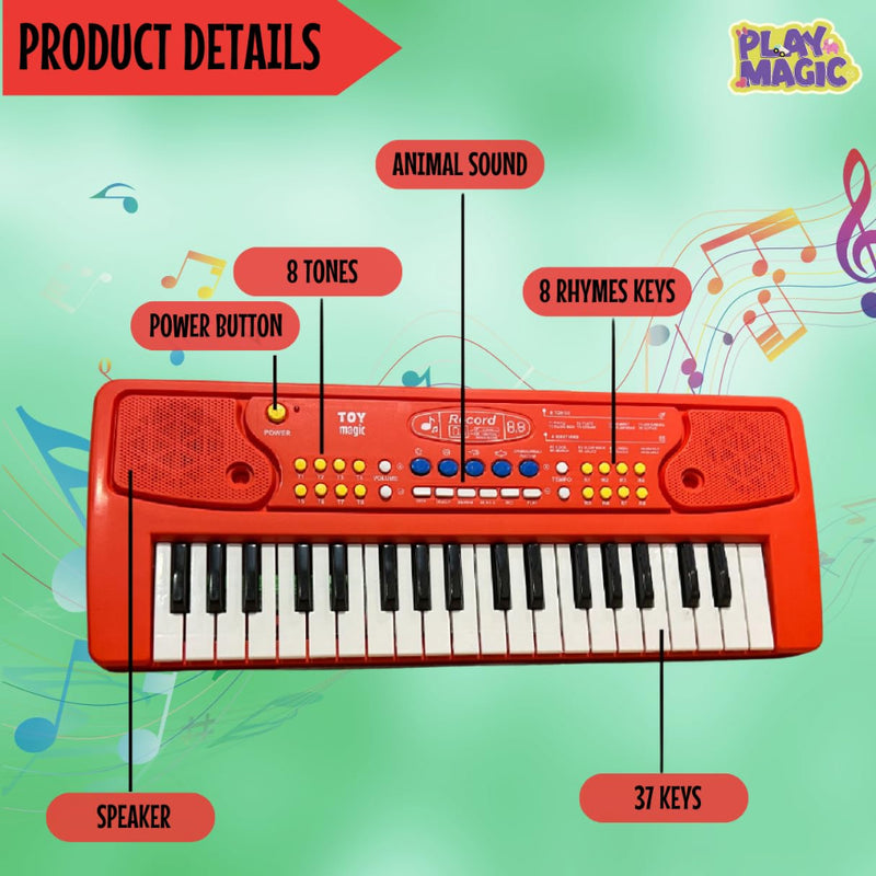 PlayMagic Kids Keyboard with 37 Keys-Red