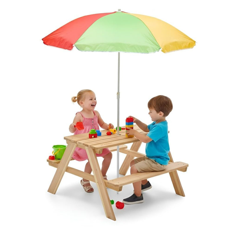 Plum Rectangular Picnic Table With Parasol - Natural