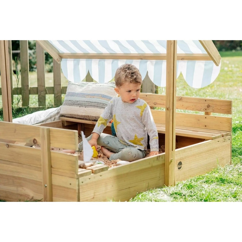 Plum Wooden Sandpit With Canopy - Natural