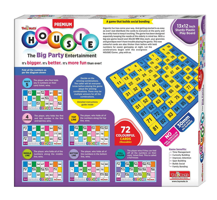 Premium Housie – The Big Party Entertainment | Jumbo Housie Game with Reusable Cards & Big Board-simple-Toymate-Toycra