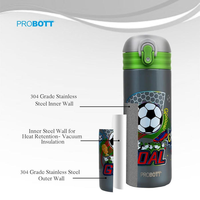 Probott Dazzle Double Walled Vacuum Flask Bottle For Kids - (400Ml)-LunchBox & Water Bottles-Probott-Toycra