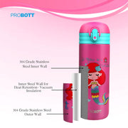 Probott Dazzle Double Walled Vacuum Flask Bottle For Kids - (400Ml)