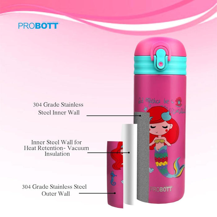 Probott Dazzle Double Walled Vacuum Flask Bottle For Kids - (400Ml)-LunchBox & Water Bottles-Probott-Toycra