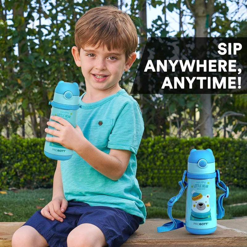 Probott School Champ Sipper Bottle for Kid With Straw & Strap - (370Ml)