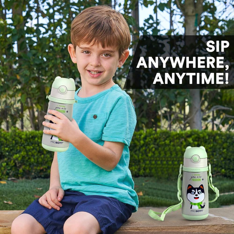Probott School Champ Sipper Bottle for Kid With Straw & Strap - (370Ml)