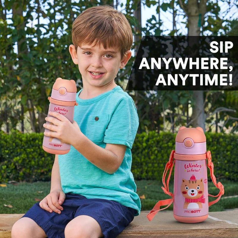 Probott School Champ Sipper Bottle for Kid With Straw & Strap - (370Ml)