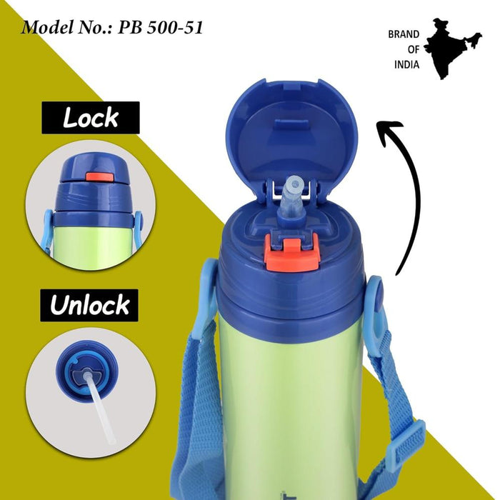 Probott Tom Vacuum Flask Sipper Bottle With Straw & Strap - (500 Ml)-LunchBox & Water Bottles-Probott-Toycra