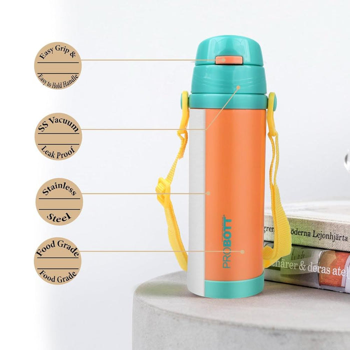 Probott Tom Vacuum Flask Sipper Bottle With Straw & Strap - (500 Ml)-LunchBox & Water Bottles-Probott-Toycra