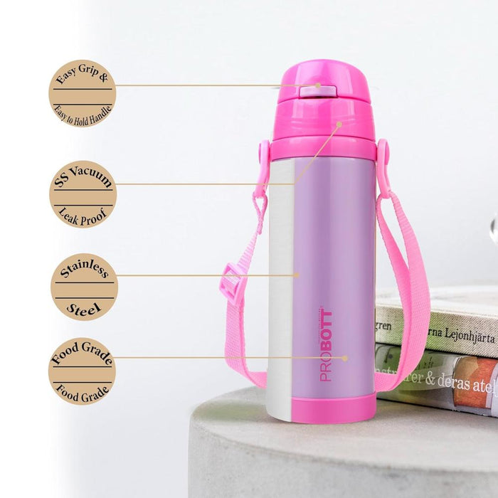 Probott Tom Vacuum Flask Sipper Bottle With Straw & Strap - (500 Ml)-LunchBox & Water Bottles-Probott-Toycra