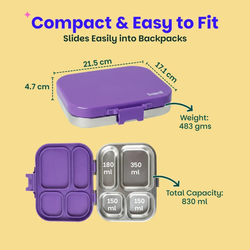 Basil Bento Quad 4 Section Lunch Box -830ML