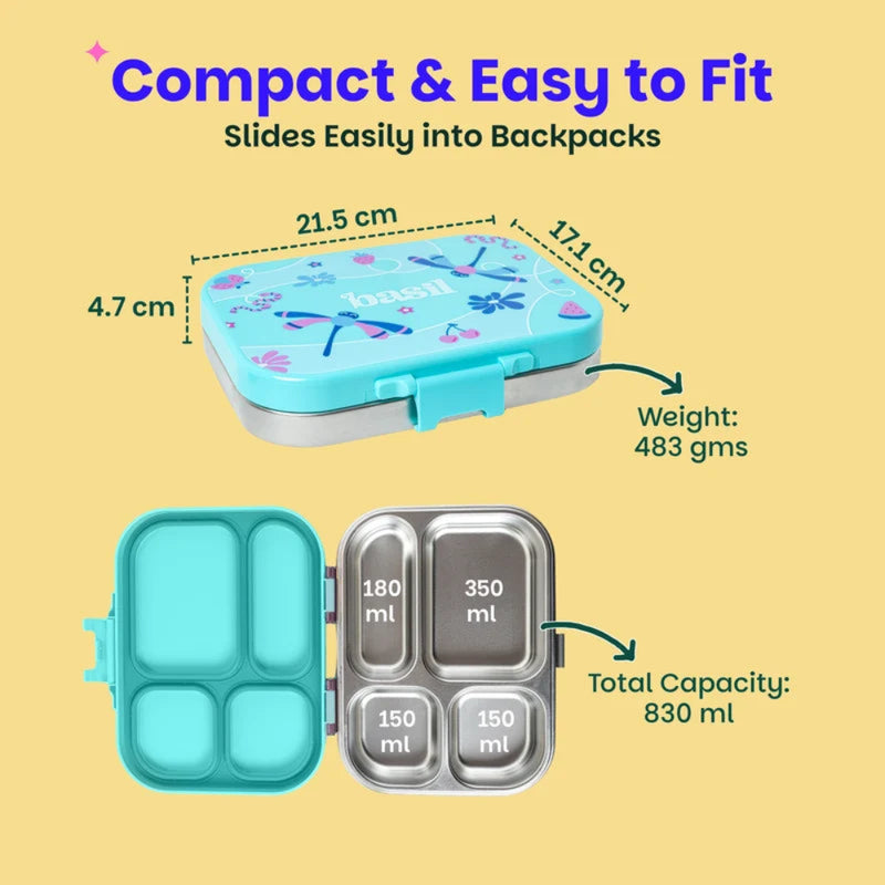 Basil Bento Quad 4 Section Lunch Box -830ML