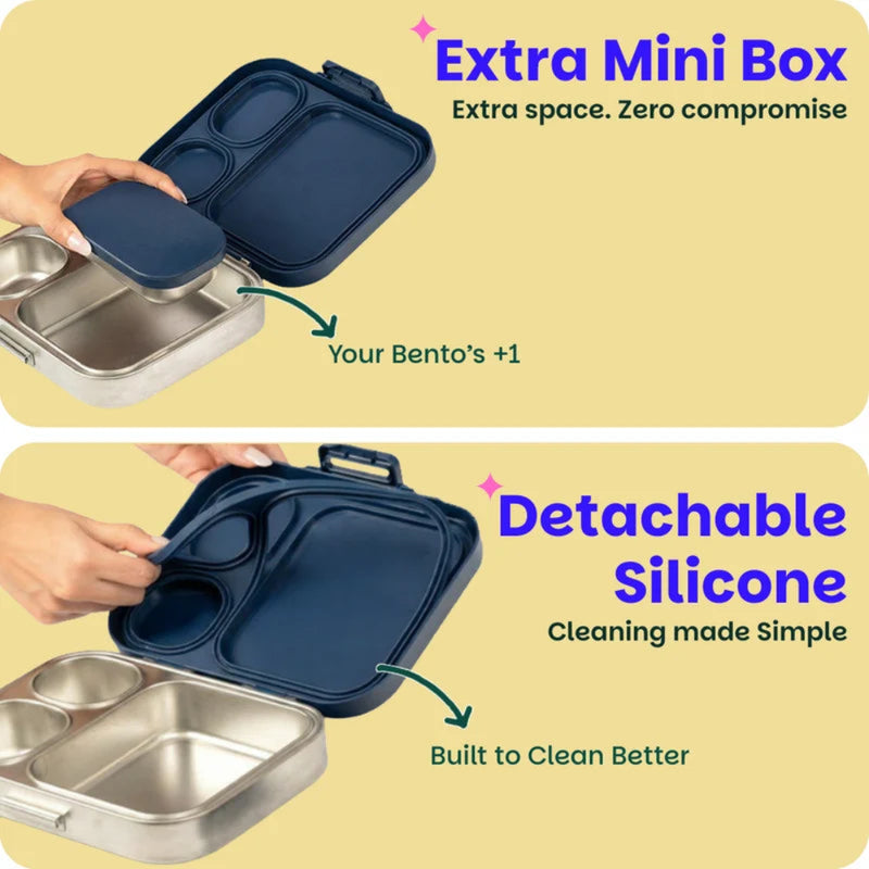 Basil Bento Box Quad Plus- 3+1 Compartment Stainless Steel Lunch Box - 1260ML