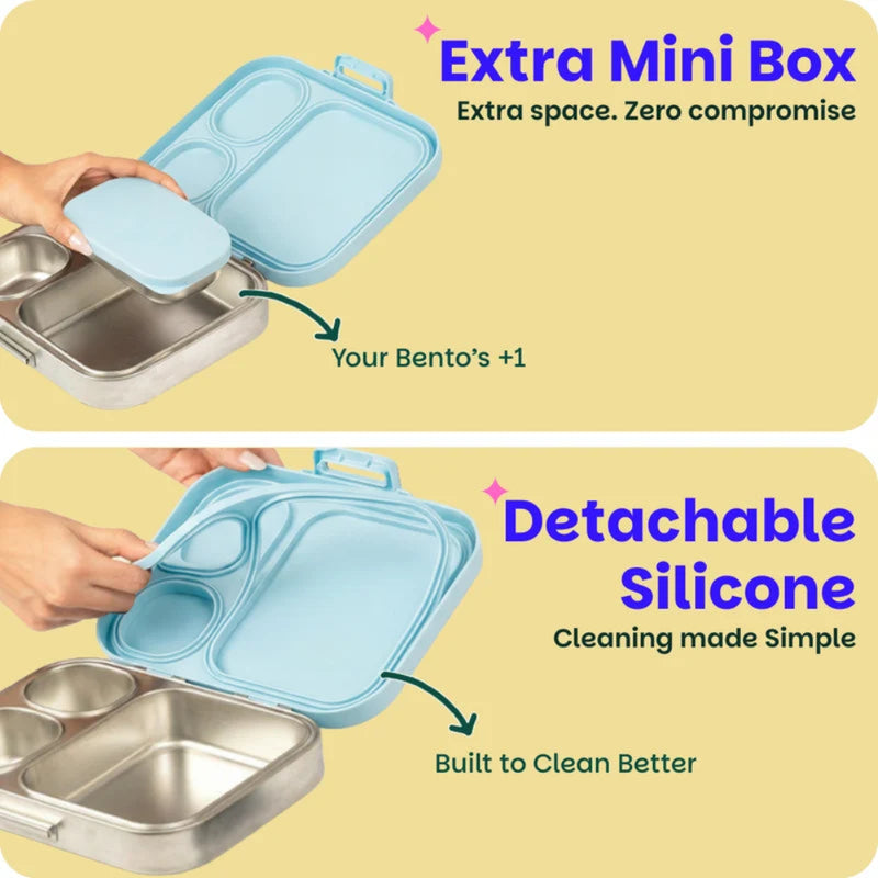 Basil Bento Box Quad Plus- 3+1 Compartment Stainless Steel Lunch Box - 1260ML