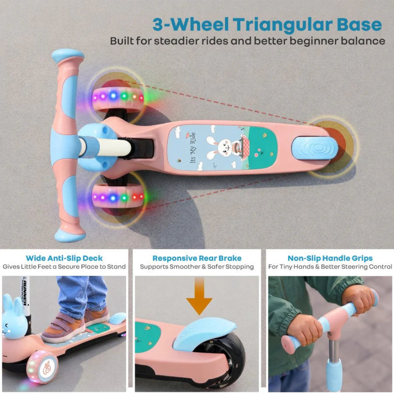 R For Rabbit Road Runner Bunny Scooter For Kids With PU LED Wheels - Pink Blue