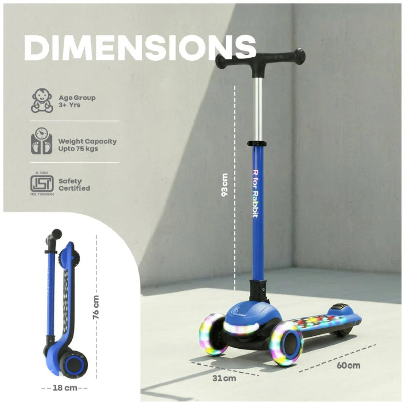 R For Rabbit Road Runner Jazz Scooter for Kids With ABEC7 Bearings, LED PU Wheels & Foldable Frame