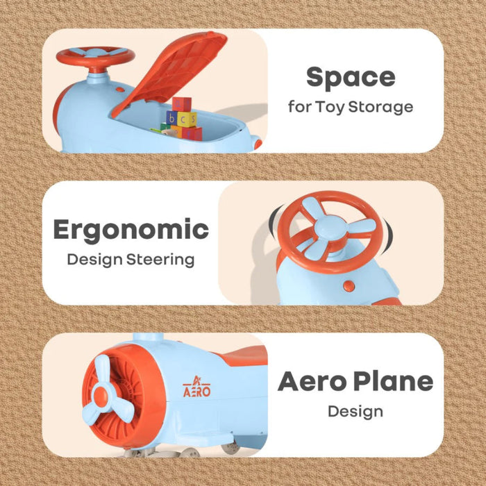 R for Rabbit Iya Iya Aero Swing Car for kids 2 in 1 Ride On - Blue Orange-Ride Ons-R for Rabbit-Toycra