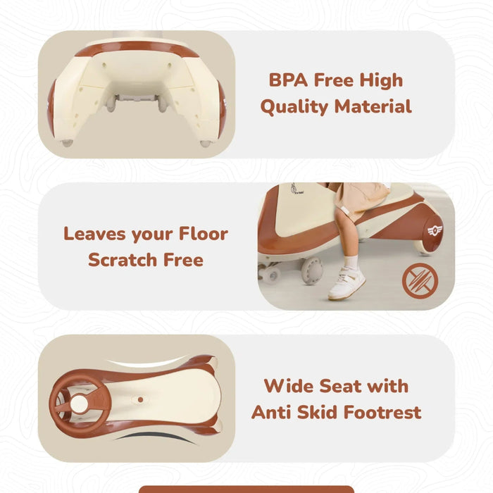 R for Rabbit Iya Iya Sportz Swing Car For Kids - Cream Brown-Ride Ons-R for Rabbit-Toycra