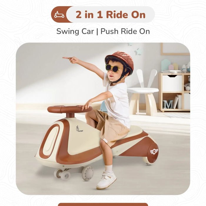 R for Rabbit Iya Iya Sportz Swing Car For Kids - Cream Brown-Ride Ons-R for Rabbit-Toycra