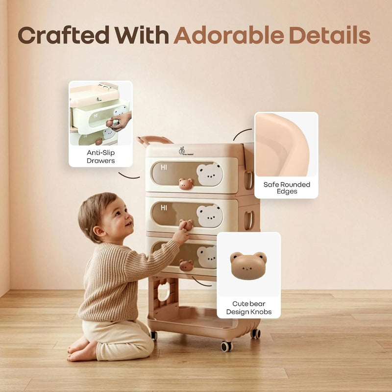 R for Rabbit Kiddo Korner Bear Baby Organiser with Drawers & Wheels